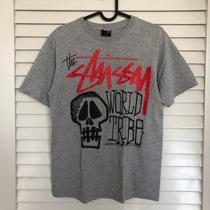 Stussy World Tribe Graphic T-Shirt Gray